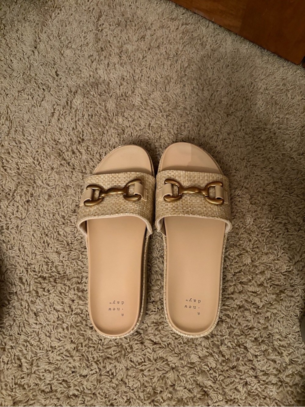 Target Beige Slide Sandals with Gold Bit Accent